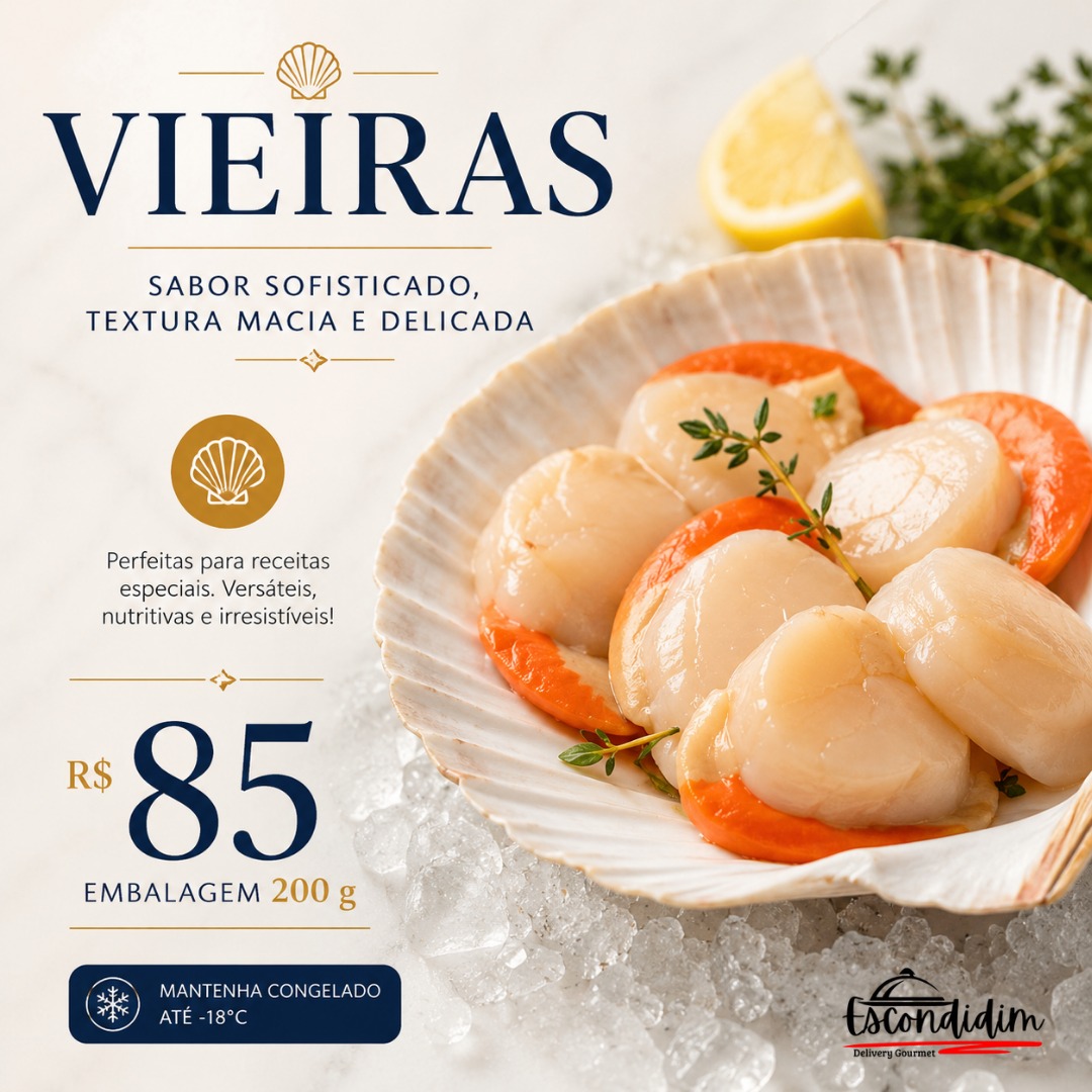 Vieiras (molusco) embalagem 200g por R$ 85,00